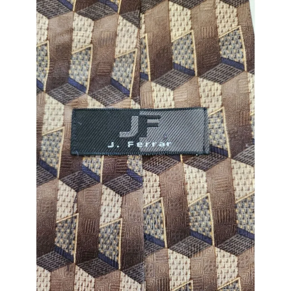 J. Ferrar Brown Black 100% Silk Men’s Neck Tie B1